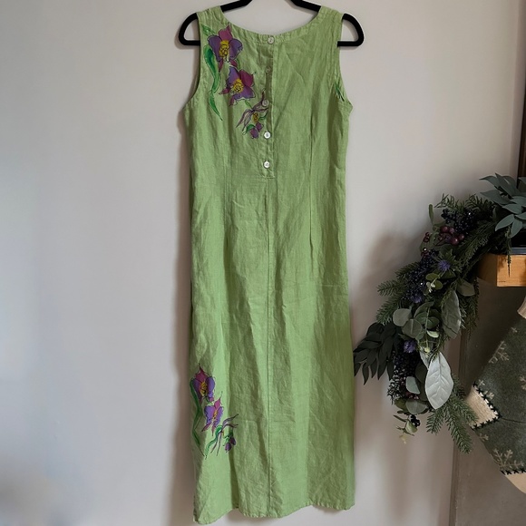 Cut Loose Green Linen Floral Maxi Dress - Picture 4 of 7